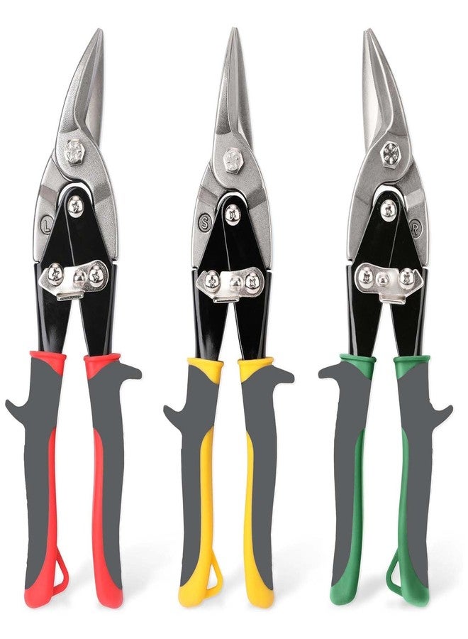 UPTODATETOOLS مجموعة مقصات معدنية من 3 قطع من UPTODATETOOLS، لقص الصفائح المعدنية، مصنوعة من فولاذ الكروم والفاناديوم، مستقيمة يمينًا ويسارًا. - Image 1